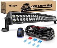 nilight - zh410 32inch 180w curved led light bar work light spot flood combo offroad driving lights with 16awg wiring harness kit, 2 year warranty - enhanced seo logo