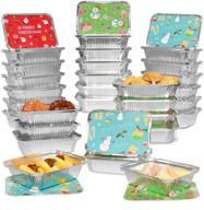 🎁 rocinha 36pcs christmas treat foil containers - 3 festive designs, disposable aluminum foil pans with lids for holiday treats, cookie exchange, and party leftovers - 7.3"x 5.2"x 2 логотип