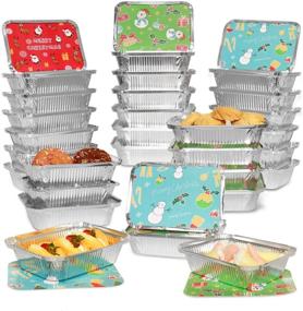 img 4 attached to 🎁 Rocinha 36PCS Christmas Treat Foil Containers - 3 Festive Designs, Disposable Aluminum Foil Pans with Lids for Holiday Treats, Cookie Exchange, and Party Leftovers - 7.3"x 5.2"x 2