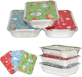 img 1 attached to 🎁 Rocinha 36PCS Christmas Treat Foil Containers - 3 Festive Designs, Disposable Aluminum Foil Pans with Lids for Holiday Treats, Cookie Exchange, and Party Leftovers - 7.3"x 5.2"x 2