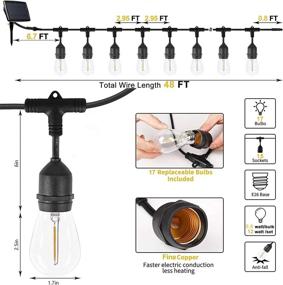 img 2 attached to 🌞 Solar String Lights Outdoor LED 48FT - Waterproof USB with 17 Shatterproof Bulbs(2 Extra) for Indoor Outdoor Party Pergola Gazebo Balcony Decor Soft White Light - Buy Now!