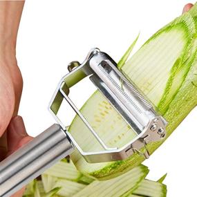 img 3 attached to 🥕 Sunkuka Julienne Peeler - Stainless Steel Cutter Slicer with Cleaning Brush Pro for Carrot, Potato, Melon - Gadget for Efficiently Preparing Vegetables and Fruits