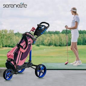 img 1 attached to 🏌️ SereneLife SLGCFLW - Lightweight Folding 3-Wheel Golf Push Cart with Roller Golf Bag Holder, Elastic Strap, Upper/Lower Bracket, and Scorecard Storage Compartment