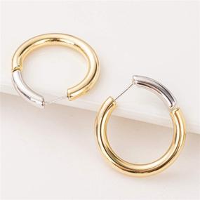 img 2 attached to 💎 14K Gold Plated Thick Chunky Open Hoops Earrings - 925 Sterling Silver Post, 1.0 Inch Diameter, for Women and Girls