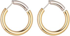 img 4 attached to 💎 14K Gold Plated Thick Chunky Open Hoops Earrings - 925 Sterling Silver Post, 1.0 Inch Diameter, for Women and Girls