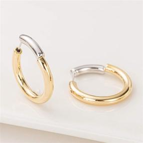 img 3 attached to 💎 14K Gold Plated Thick Chunky Open Hoops Earrings - 925 Sterling Silver Post, 1.0 Inch Diameter, for Women and Girls