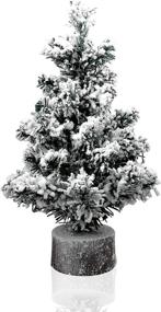 img 4 attached to 🎄 17in Mini Flocked Christmas Tree: Realistic Artificial Tabletop Snowy Pine Tree for Bedroom Desk, Rustic Xmas Home Decorations