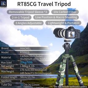 img 3 attached to 📷 RT85CG Carbon Fiber Tripod: Super Professional Tripod Monopod with Green Camouflage Leg Covers for DSLR Camera, Max Load 25kg/55lb