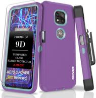 📱 covrware tri series case + 2-pack tempered glass screen protector for moto g power 2021 - purple: heavy duty armor, belt swivel clip, kickstand - shockproof, full body protection logo