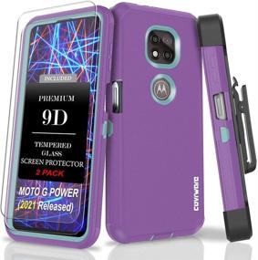 img 4 attached to 📱 Covrware Tri Series Case + 2-Pack Tempered Glass Screen Protector for Moto G Power 2021 - Purple: Heavy Duty Armor, Belt Swivel Clip, Kickstand - Shockproof, Full Body Protection