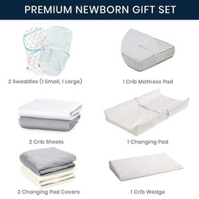 img 2 attached to 👶 Serta 9-Piece Nursery-in-a-Box Newborn Baby Gift Set for Boys and Girls, Includes 2 Swaddles, Changing Pad, 2 Changing Pad Covers, 2 Crib Sheets, Crib Mattress Pad, and Crib Wedge in White/Grey