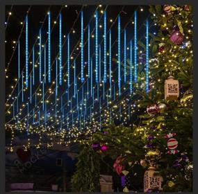 img 4 attached to 🎄 ZALALOVA 20 inch 14 Tube 672 LED Blue Meteor Shower Lights - Christmas Falling Raindrop Cascading Lights for Xmas Decorations, Party Garden Outdoors Indoors