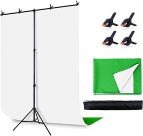 img 4 attached to 📸 Portable T-Shape Background Stand Kit for Zoom Meeting, 5 X 6.5ft Chromakey Green Screen Kit with Faichee White Green Screen Backdrop: Perfect for Video Conferencing, Streaming, Gaming