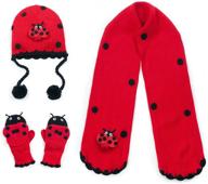 adorable kidorable red ladybug hat/scarf/mitten set for girls: fun wings and antennae logo