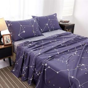 img 3 attached to 🌌 Softta Queen Bed Sheet Set - Constellation Galaxy Star Space Striped Bedding, 100% Cotton - Teen Boys Girls Flat Sheet Set + Fitted Sheet Set + 2 Pillowshams