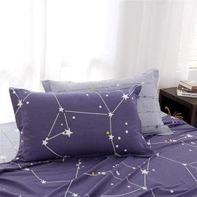 img 2 attached to 🌌 Softta Queen Bed Sheet Set - Constellation Galaxy Star Space Striped Bedding, 100% Cotton - Teen Boys Girls Flat Sheet Set + Fitted Sheet Set + 2 Pillowshams