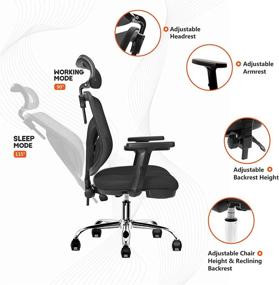 img 2 attached to 🪑 HARBLAND Ergonomic High Back Office Chair with Adjustable Headrest, Backrest, and Armrest for Home Office Computer Desk