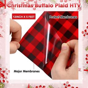 img 3 attached to 🏻 Halloween Buffalo Plaid HTV: Iron-on Vinyl Heat Transfer for DIY Clothing - Black Red, 12 in x 5 ft