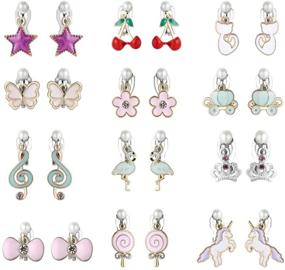 img 4 attached to 🦄 PinkSheep Clip On Earrings - 12 Pairs Little Girls Jewelry Set for 5/6 Years Old - Unicorn Cat-themed Gift