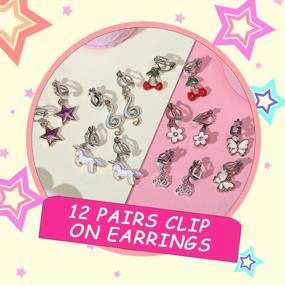 img 3 attached to 🦄 PinkSheep Clip On Earrings - 12 Pairs Little Girls Jewelry Set for 5/6 Years Old - Unicorn Cat-themed Gift