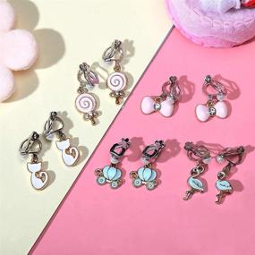 img 2 attached to 🦄 PinkSheep Clip On Earrings - 12 Pairs Little Girls Jewelry Set for 5/6 Years Old - Unicorn Cat-themed Gift