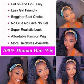 img 1 attached to 🏾 Stylish Headband Wigs: Curly & Versatile, Perfect for Black Women - 12 Inch Deep Wave Machine Made None Lace Front Wig, 150% Density Brazilian Virgin Human Hair - Short Bob Wig