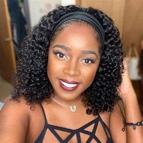 img 4 attached to 🏾 Stylish Headband Wigs: Curly & Versatile, Perfect for Black Women - 12 Inch Deep Wave Machine Made None Lace Front Wig, 150% Density Brazilian Virgin Human Hair - Short Bob Wig