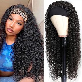 img 3 attached to 🏾 Stylish Headband Wigs: Curly & Versatile, Perfect for Black Women - 12 Inch Deep Wave Machine Made None Lace Front Wig, 150% Density Brazilian Virgin Human Hair - Short Bob Wig