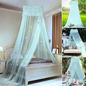 img 4 attached to 🌟 Mint Green Bed Canopy with Stars Snowflake Stickers - Easy Installation for Single to King Size Canopy Beds - Perfect for Camping, Patio, Bedroom Decoration