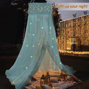 img 3 attached to 🌟 Mint Green Bed Canopy with Stars Snowflake Stickers - Easy Installation for Single to King Size Canopy Beds - Perfect for Camping, Patio, Bedroom Decoration
