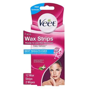 img 4 attached to 🌸 VEET Hair Removal Wax Strips – Easy & Effective Gelwax Technology, Sensitive Formula, Ready-to-Use Hair Remover Face Wax Strips with Shea Butter & Acai Berries Fragrance - 12 Wax Strips + 2 Wipes (Pack of 1)