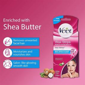 img 3 attached to 🌸 VEET Hair Removal Wax Strips – Easy & Effective Gelwax Technology, Sensitive Formula, Ready-to-Use Hair Remover Face Wax Strips with Shea Butter & Acai Berries Fragrance - 12 Wax Strips + 2 Wipes (Pack of 1)