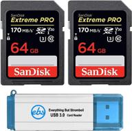 📷 sandisk 64gb sdxc sd extreme pro memory card (2-pack) bundle for nikon d3500, d7500, d5600 digital dslr camera - 4k v30 u3 (sdsdxxy-064g-gn4in) with (1) everything but stromboli (tm) 3.0 reader logo