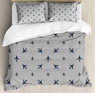 ✈️ petrol blue airplane duvet cover set: diagonal stripes with travel silhouettes, king size - ambesonne logo