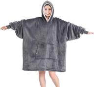 touchat wearable blanket hoodie: oversized sherpa sweatshirt with hood pocket and sleeves - warm plush hooded blanket for adults, men and women - grey, one size fits all logo