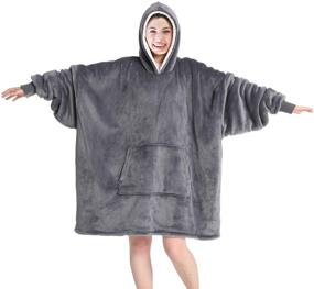 img 4 attached to Touchat Wearable Blanket Hoodie: Oversized Sherpa Sweatshirt with Hood Pocket and Sleeves - Warm Plush Hooded Blanket for Adults, Men and Women - Grey, One Size Fits All