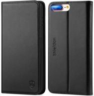 📱 shieldon genuine leather iphone 8 plus wallet case book flip cover with credit card slot and magnetic closure - black | compatible with iphone 8 plus / 7 plus logo