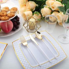 img 2 attached to 🍴 I00000 144 PCS Disposable Gold Silverware Set with White Handle - Premium Quality Plastic Flatware - Includes 48 Forks, 48 Knives, and 48 Spoons