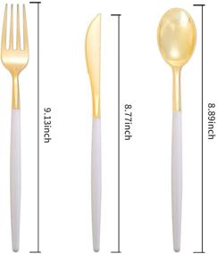 img 3 attached to 🍴 I00000 144 PCS Disposable Gold Silverware Set with White Handle - Premium Quality Plastic Flatware - Includes 48 Forks, 48 Knives, and 48 Spoons