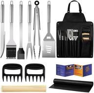 veken stainless steel bbq tools set with storage apron - complete grilling utensils accessories for barbecue - perfect gift kit for men & women - indoor and outdoor use logo