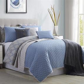 img 1 attached to 🛏️ Radiance 10-Piece Comforter and Coverlet Set, King/California King, Grey/Blue by Modern Threads