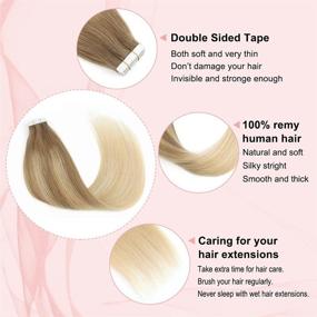 img 3 attached to 🌟 Sixstarhair Balayage Tape In Hair Extensions - Ash Brown to Ash Blonde Blend - 100% Human Hair - Skin Weft - Real Remy - Invisible Double Side Tape - B8-18-60# - 18 inch length