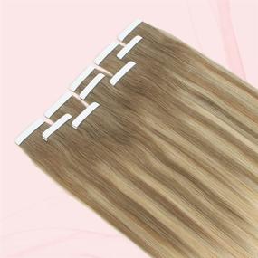 img 2 attached to 🌟 Sixstarhair Balayage Tape In Hair Extensions - Ash Brown to Ash Blonde Blend - 100% Human Hair - Skin Weft - Real Remy - Invisible Double Side Tape - B8-18-60# - 18 inch length