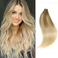 π sixstarhair balayage tape in hair extensions - ash brown to ash blonde blend - 100% human hair - skin weft - real remy - invisible double side tape - b8-18-60# - 18 inch length logo