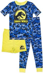 img 4 attached to 🦖 LEGO Jurassic World Dinosaur Pajamas for Boys, 3pc Cotton Kids' PJs with Shorts, Boys Size 4 to 10