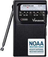 vondior emergency noaa/am/fm battery operated portable radio - best reception for noaa weather radio. hurricane supplies for home. powered by 2 aa batteries (black) logo