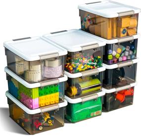 img 4 attached to 🏙️ Citylife 1.3 QT 10 Pack Small Storage Bins - Clear Grey Stackable Containers with Lids for Organizing