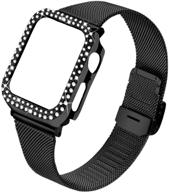 женский чехол bling crystal diamond с петлей мэш для apple watch series 3/2/1 - ремешок joyozy stainless steel mesh band (не требуется инструмент, черный, 38 мм) совместим с apple watch логотип