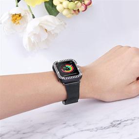 img 2 attached to Женский чехол Bling Crystal Diamond с петлей Мэш для Apple Watch Series 3/2/1 - ремешок Joyozy Stainless Steel Mesh Band (не требуется инструмент, черный, 38 мм) совместим с Apple Watch