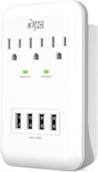🔌 kmc wall mount surge protector with 3 outlets, 900 joules, 4.8 amp usb charging ports, 4 usb ports, and 1 phone holder – etl certified for home, school, office logo